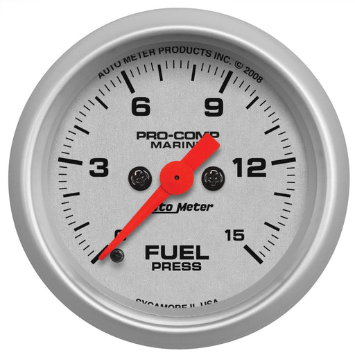 AutoMeter 2-1/16" Fuel Pressure, 0-15 PSI, Stepper Motor, Marine Silver