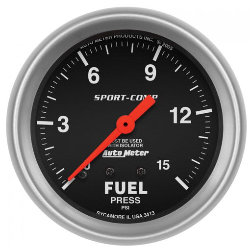 AutoMeter 2-5/8" Fuel Pressure W/ Isolator, 0-15 Psi, Mechanical, Sport-Comp