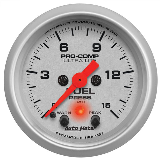 AutoMeter 2-1/16" Fuel Pressure, 0-15 PSI, Stepper Motor, Ultra-Lite
