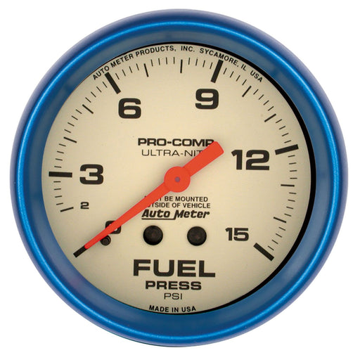 AutoMeter 2-5/8" Fuel Pressure, 0-15 PSI, Mechanical, Ultra-Nite