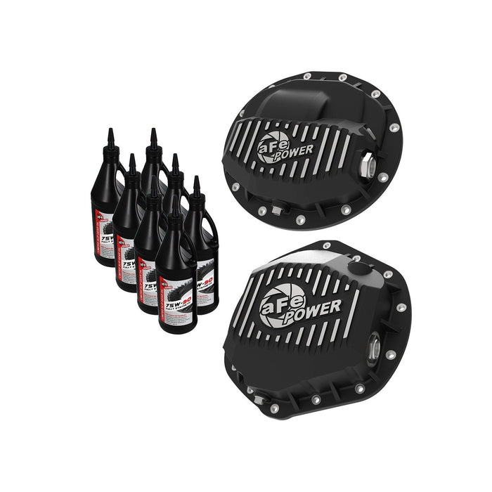 aFe Power Pro Series Front & Rear Differential Covers Black w/ Machined Fins & Gear Oil Dodge Trucks 2500/3500 13-18