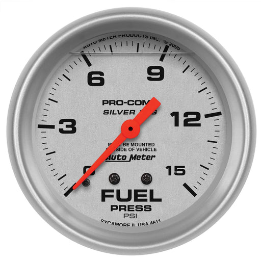 AutoMeter 2-5/8" Fuel Pressure, 0-15 PSI, Mecganical, Liquid Filled, Ultra-Lite