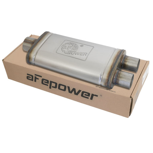aFe Power Mach Force-Xp 409 Stainless Steel Muffler 3 IN ID Center/2-1/2 Dual-Outlet x 18 IN L x 9 IN W x 4 IN H - Oval Body
