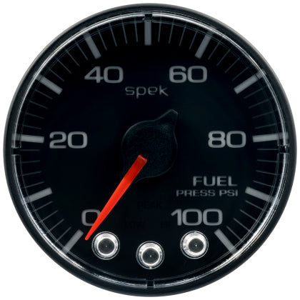 AutoMeter Spek-Pro Gauge Fuel Press 2 1/16in 100psi Stepper Motor W/Peak & Warn Blk/Blk