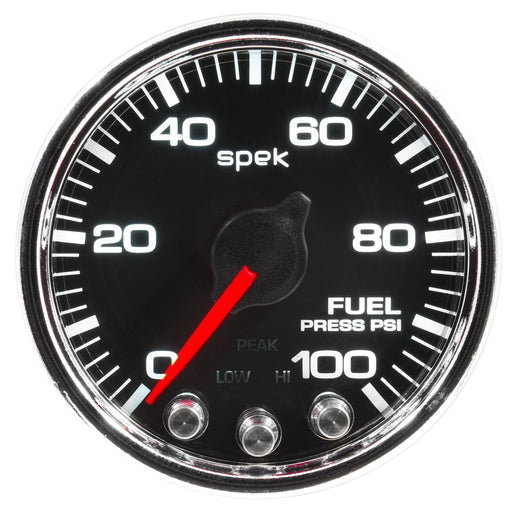 AutoMeter Spek-Pro Gauge Fuel Press 2 1/16in 100psi Stepper Motor W/Peak & Warn Blk/Chrm