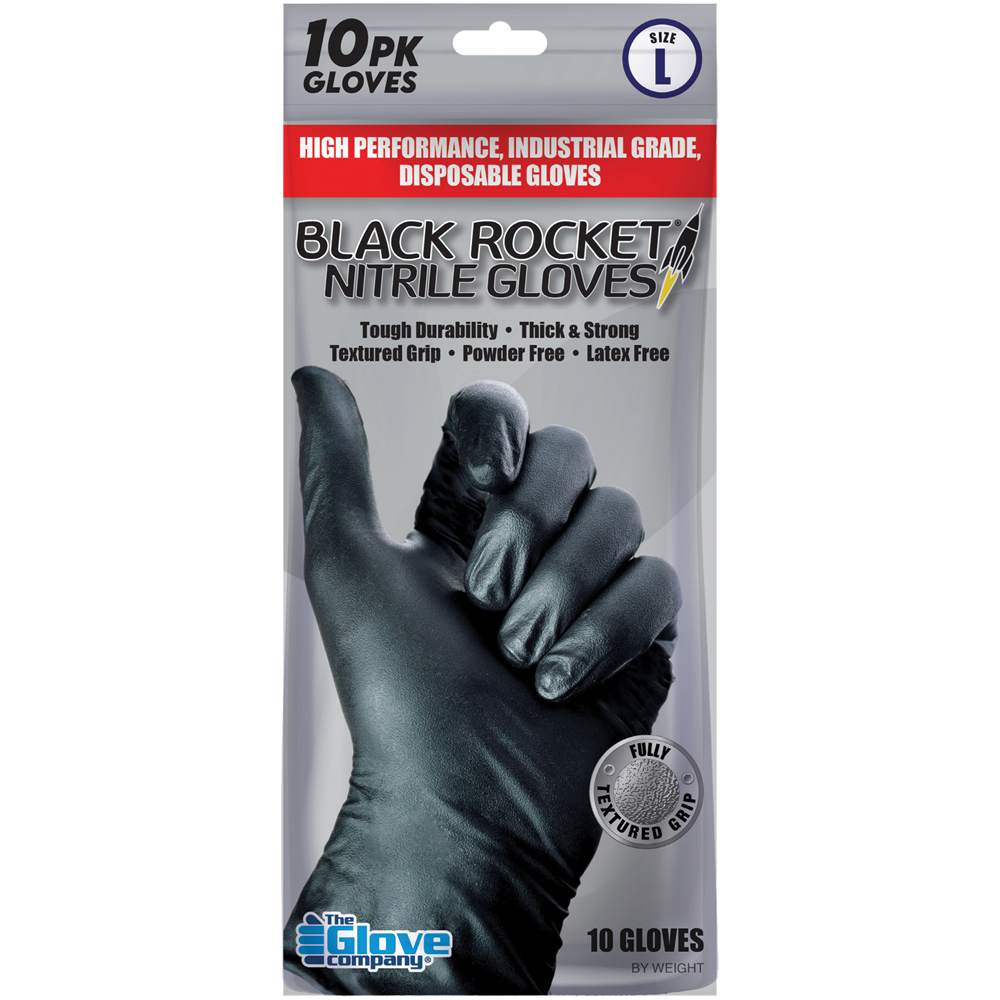 Black Rocket Nitrile Disposable Gloves - 10 Glove Pack