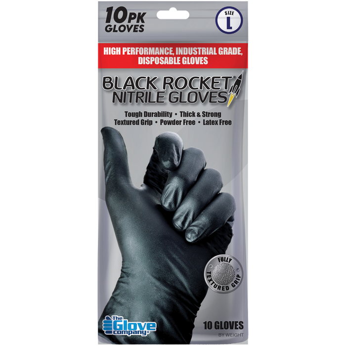 Black Rocket Nitrile Disposable Gloves - 10 Glove Pack