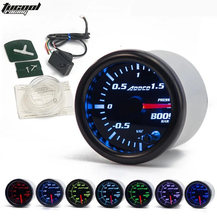 ADDCO - 52mm Smoke Face Car Auto Bar Turbo Boost Gauge Meter With Sensor And Holder