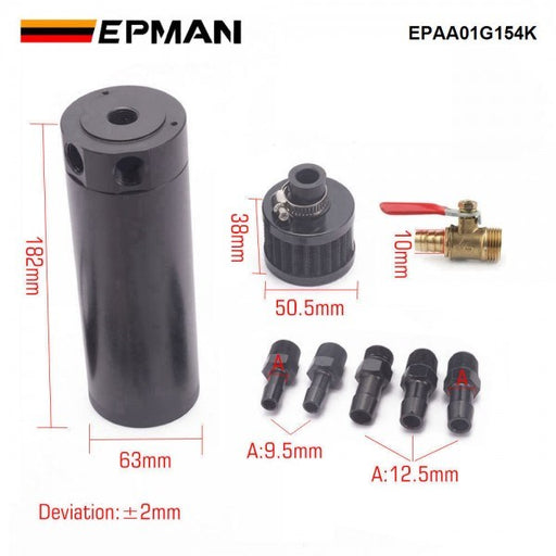 EPMAN Universal Aluminum Oil Catch Can XL +Breather Filter+ Mounting Bracket Kit + Filter 7.50z