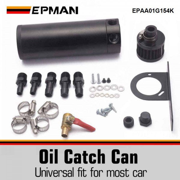 EPMAN Universal Aluminum Oil Catch Can XL +Breather Filter+ Mounting Bracket Kit + Filter 7.50z