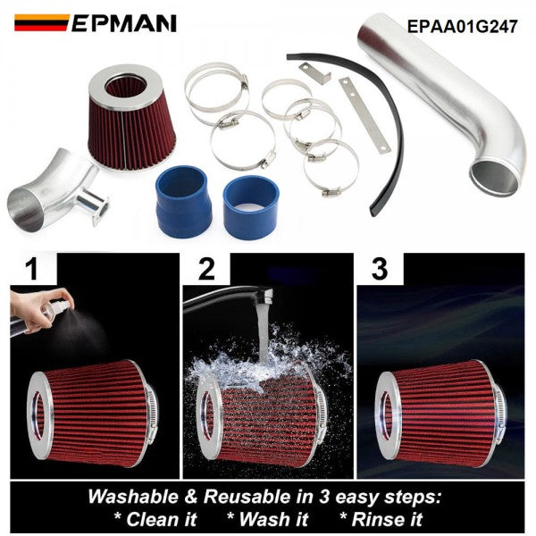 EPMAN Cold Air Intake Pipe Kit Aluminum Pipe & Air Filter - BMW E36 323i 325i 328i 2.5L 2.8L 1992-1998