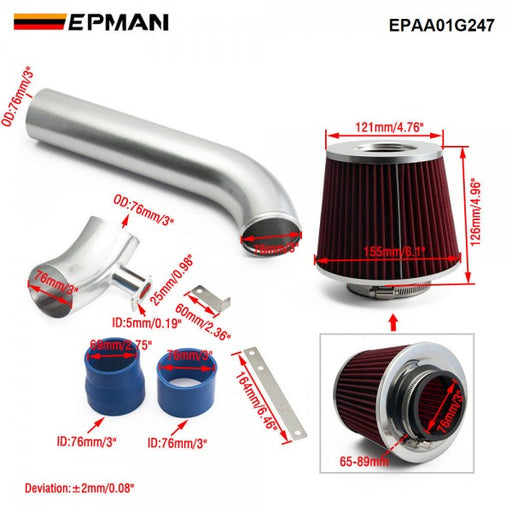 EPMAN Cold Air Intake Pipe Kit Aluminum Pipe & Air Filter - BMW E36 323i 325i 328i 2.5L 2.8L 1992-1998