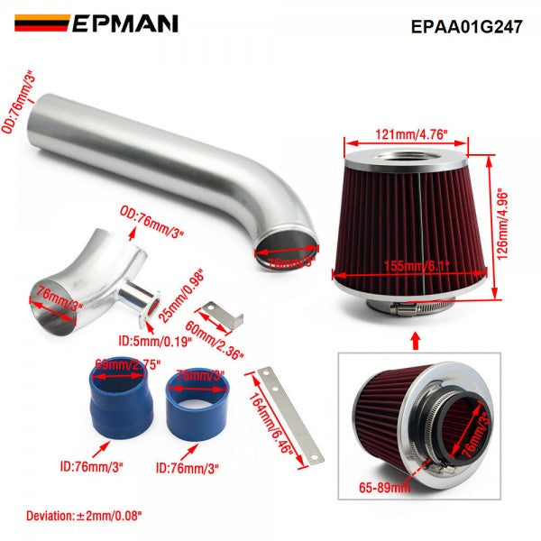 EPMAN Cold Air Intake Pipe Kit Aluminum Pipe & Air Filter - BMW E36 323i 325i 328i 2.5L 2.8L 1992-1998
