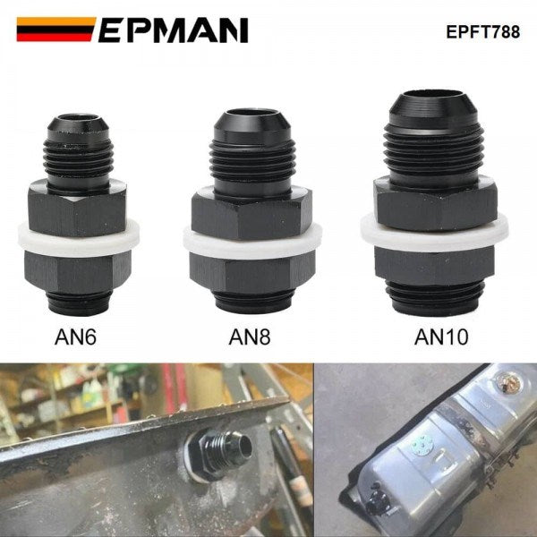 EPMAN Straight Black Aluminum Fuel Cell / Tank Bulkhead Adapter Fitting  With Te-fl-on Washer - AN6, AN8, AN10