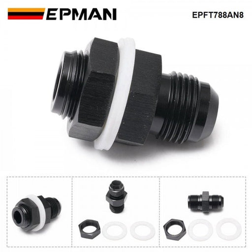 EPMAN Straight Black Aluminum Fuel Cell / Tank Bulkhead Adapter Fitting  With Te-fl-on Washer - AN6, AN8, AN10