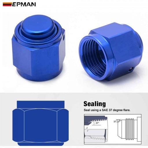 EPMAN Aluminum Adapter Female Flare End Cap Fitting Blue AN6 AN8 AN10