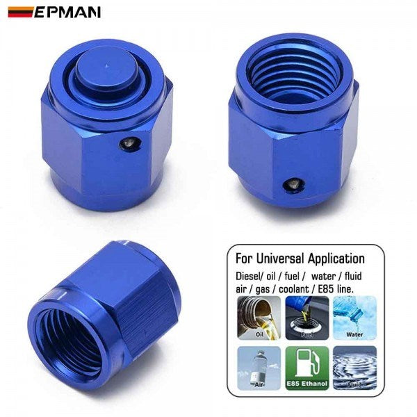 EPMAN Aluminum Adapter Female Flare End Cap Fitting Blue AN6 AN8 AN10