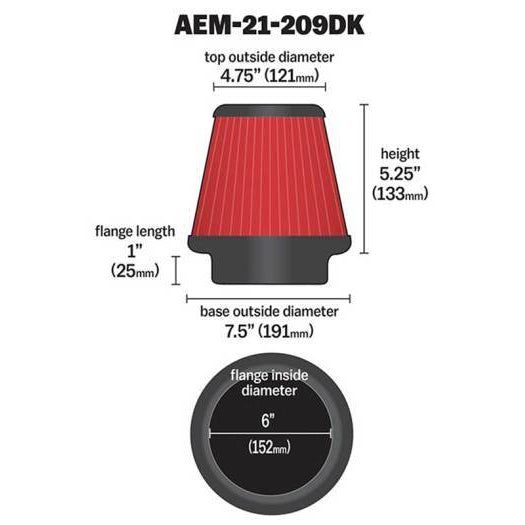AEM 6 inch x 5 inch DryFlow Conical Air Filter