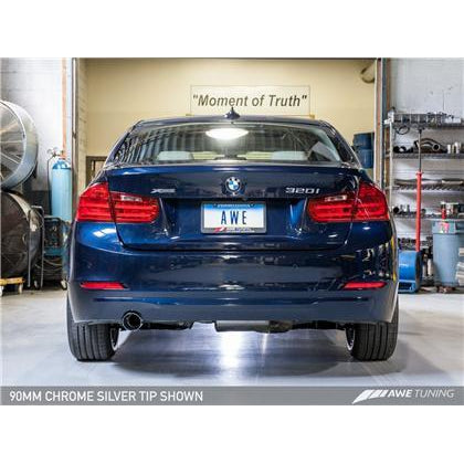 AWE Tuning BMW F30 320i Touring Exhaust &amp; Performance Mid Pipe - Chrome Silver Tip (90mm)
