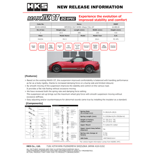 HKS Hipermax IV GT SPEC20 ND5RC Full Kit