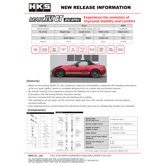 HKS Hipermax IV GT SPEC20 ND5RC Full Kit
