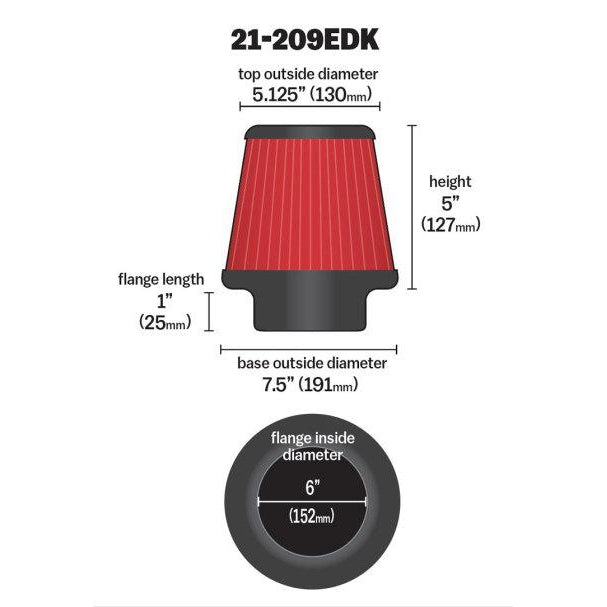 AEM 6 inch Short Neck 5 inch Element Filter Replacement