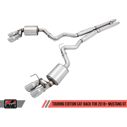 AWE Tuning 2018+ Ford Mustang GT (S550) Cat-back Exhaust - Touring Edition (Quad Chrome Silver Tips)