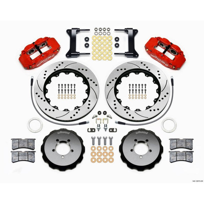 Wilwood Narrow Superlite 6R Front Hat Kit 14.00in Drilled Red 1999-2012 Subaru WRX w/Lines