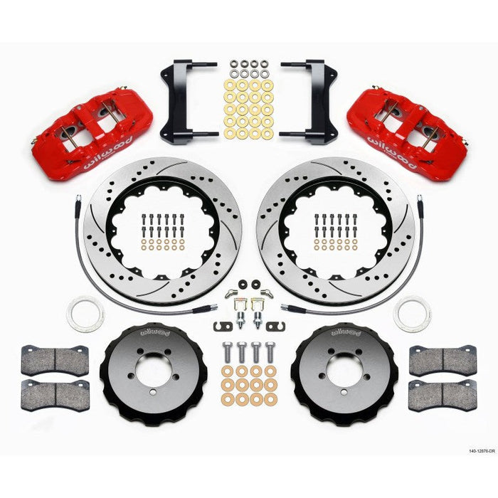 Wilwood AERO6 Front Hat Kit 14.00 Drilled Red 1999-2012 Subaru WRX w/Lines
