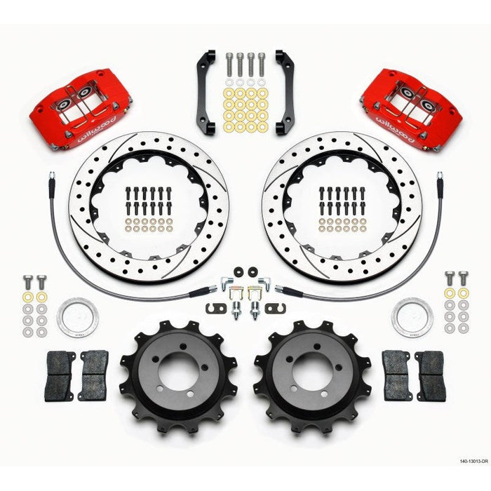 Wilwood Dynapro Radial Rear Kit 12.88in Drilled Red 2006-2007 Subaru WRX w/Lines