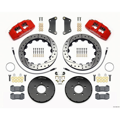 Wilwood Dynapro 6 Front Hat Kit 12.88in Drilled Red 2005-Up Mazda 3 w/ Lines