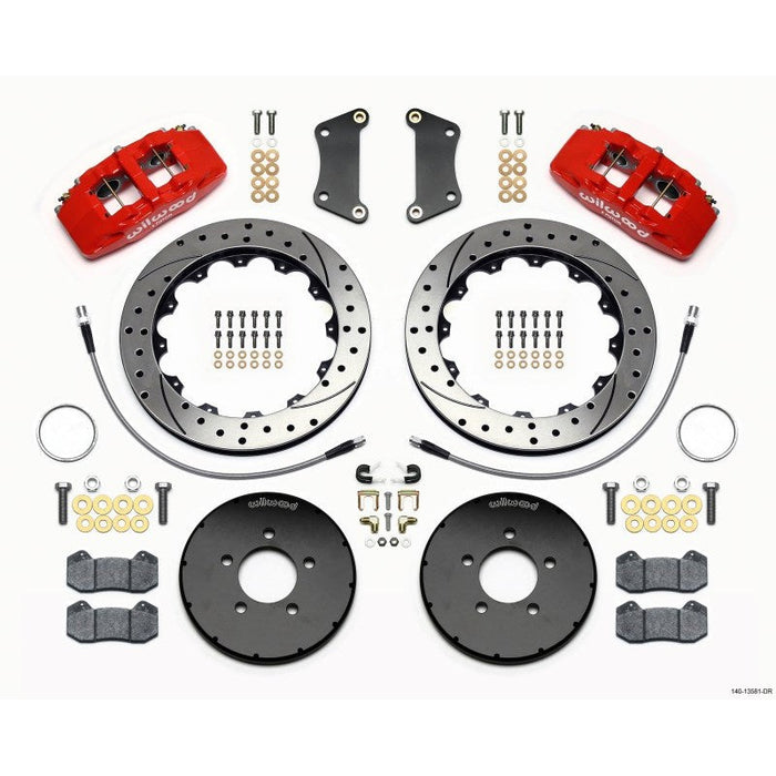 Wilwood Dynapro 6 Front Hat Kit 12.88in Drilled Red 2005-Up Mazda 3 w/ Lines