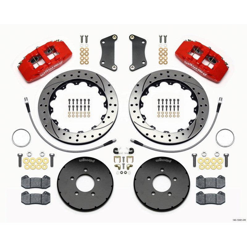 Wilwood Dynapro 6 Front Hat Kit 12.88in Drilled Red 2005-Up Mazda 3 w/ Lines