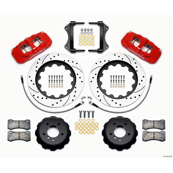 Wilwood AERO6 Front Hat Kit 15.00 Drilled Red 2007-2011 BMW E90 Series w/Lines