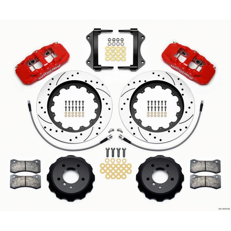 Wilwood AERO6 Front Hat Kit 15.00 Drilled Red 2007-2011 BMW E90 Series w/Lines