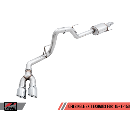 AWE Tuning 2015+ Ford F-150 0FG Single Exit Performance Exhaust System w/4.5in Chrome Silver Tips