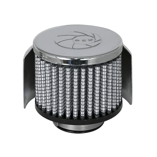 aFe Power Magnum Flow Crankcase Vent Filter w/ Pro DRY S Media 1-1/2 IN F x 3 IN B x 3 IN T x 2-1/2 IN H - w/ Chrome Heat Shield