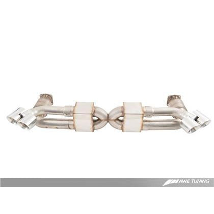 AWE Tuning Porsche 991.1 / 991.2 Turbo Performance Exhaust and High-Flow Cats - Silver RSR Tips