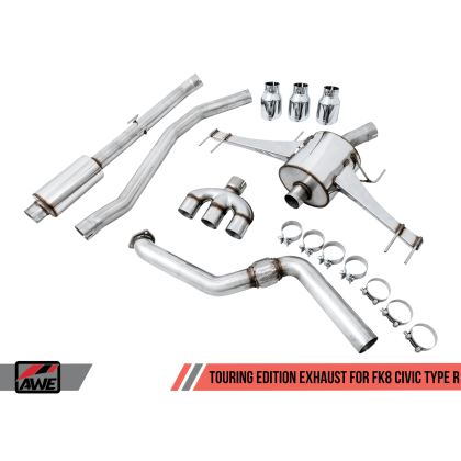 AWE Tuning 2017+ Honda Civic Type R Touring Edition Exhaust w/Front Pipe & Triple Chrome Silver Tips