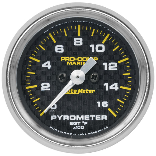 AutoMeter 2-1/16" Pyrometer, 0-1600 ??F, Stepper Motor, Marine Carbon Fiber