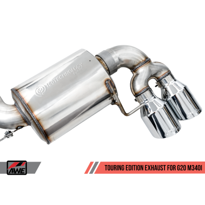 AWE Tuning 2019+ BMW M340i (G20) Non-Resonated Touring Edition Exhaust - Quad Chrome Silver Tips