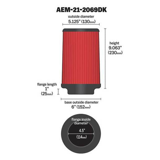 AEM DryFlow Air Filter Air Filter Kit 4.5in X 9in Dryflow