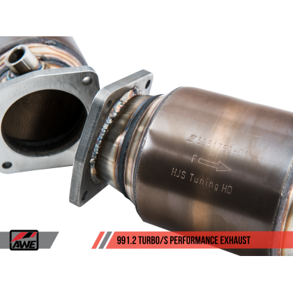 AWE Tuning Porsche 991 Turbo Performance Exhaust and High-Flow Cat Sections - Black Quad Tips