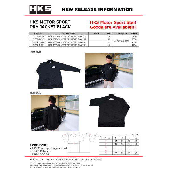 HKS Motorsport Dry Jacket Black S