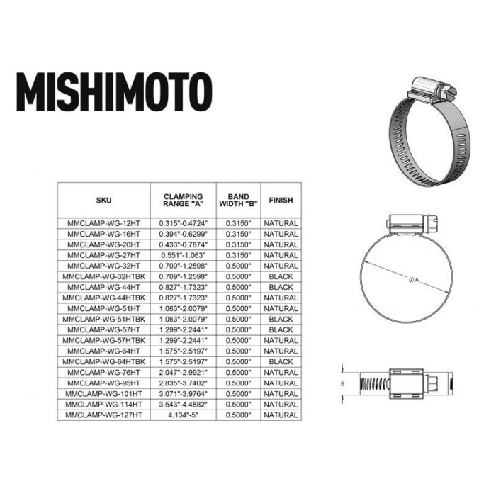 Mishimoto High-Torque Worm Gear Clamp, 4.13" ????????? 5.00" (105mm ????????? 127mm), Pack of 2