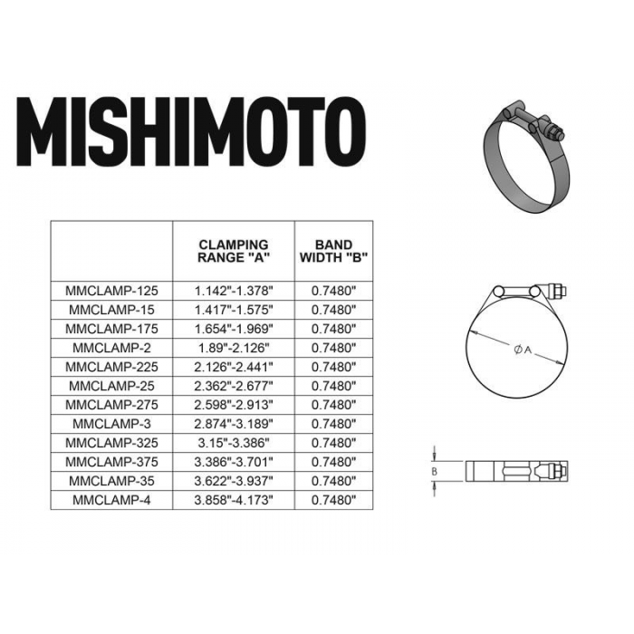 Mishimoto Stainless Steel T-Bolt Clamp, 2.36" ????????? 2.67" (60mm ????????? 68mm)