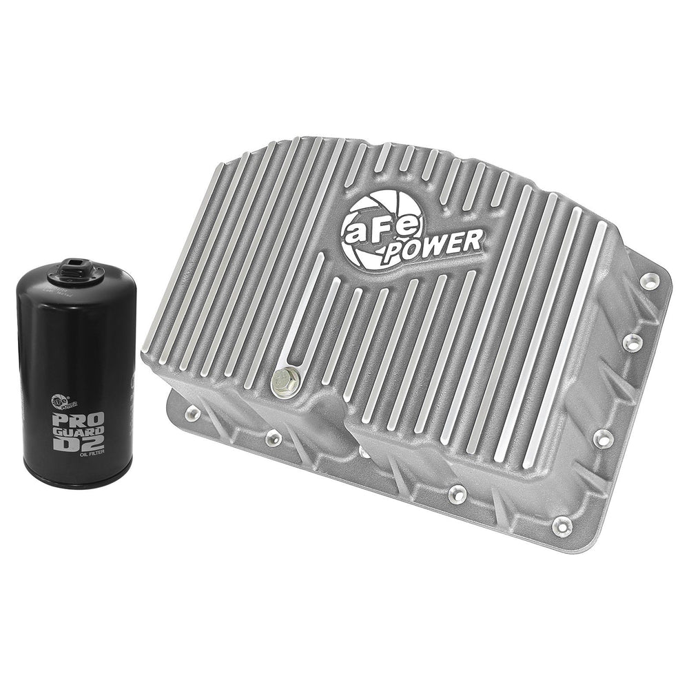 aFe Power Street Series Engine Oil Pan Raw w/ Machined Fins Ford Diesel Trucks 11-19 V8-6.7L (td)