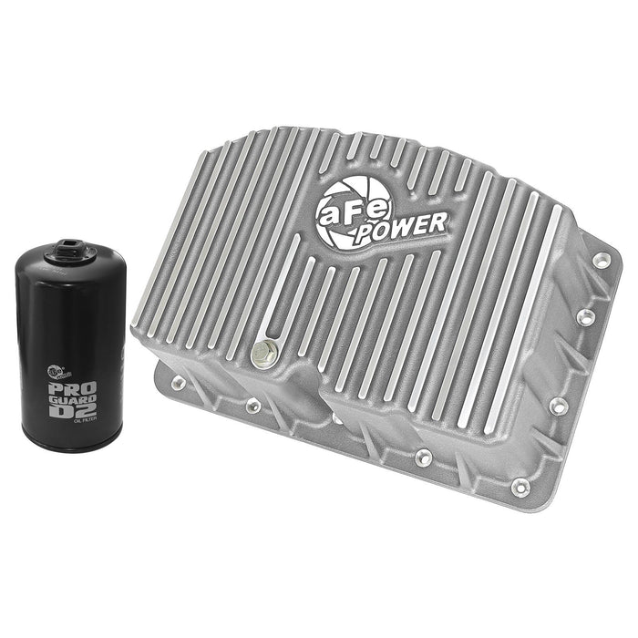 aFe Power Street Series Engine Oil Pan Raw w/ Machined Fins Ford Diesel Trucks 11-19 V8-6.7L (td)