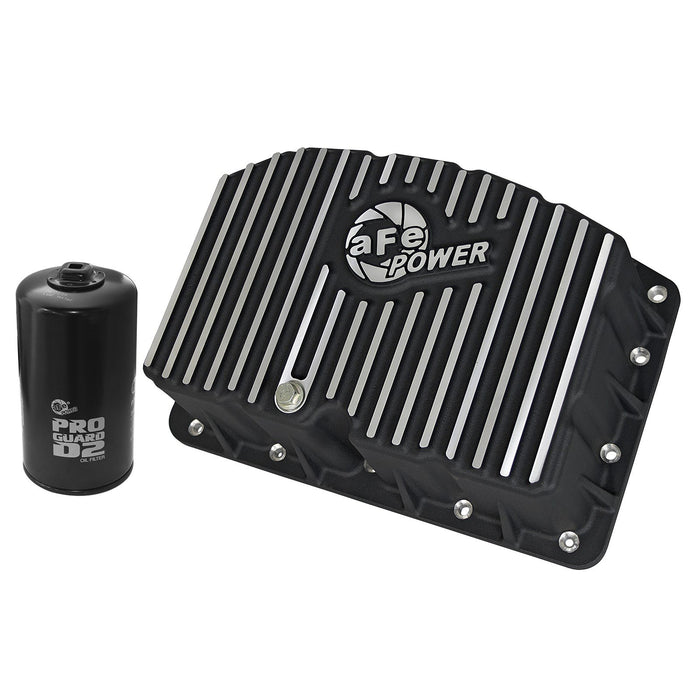 aFe Power Street Series Engine Oil Pan Raw w/ Machined Fins Ford Diesel Trucks 11-19 V8-6.7L (td)