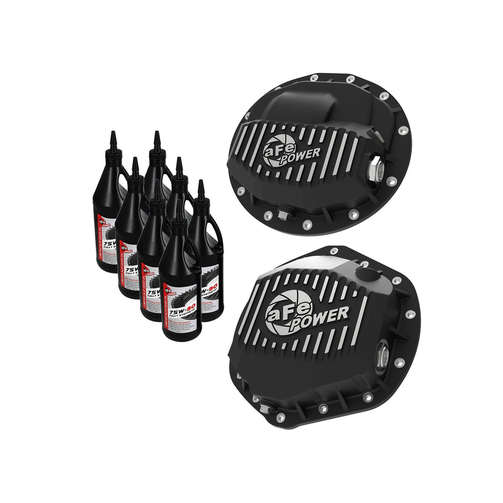 aFe Power Pro Series Front & Rear Differential Covers Black w/ Machined Fins & Gear Oil Dodge Trucks 2500/3500 13-18